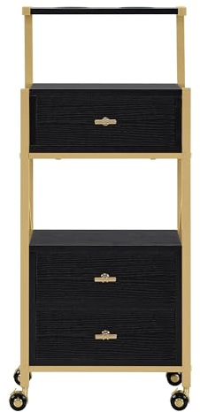 M MCombo Carro de peluquería con ruedas y 3 cajones, carrito de servicio con 2 estantes y 2 soportes para secador de pelo, moderno carrito de trabajo para baño o salón, 0048