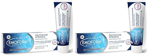 Emoform Dentifricio Protezione Intensiva 75ml con Sali di Potassio e Calcio - Protegge i Colletti Gengivali Deboli e lo Smalto dei Denti Sensibili - Sbiancamento Denti, dona un Bianco Naturale