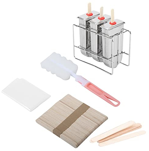 3 moldes para helado de cabeza redonda de acero inoxidable, con mango a prueba de fugas, molde de acero inoxidable 304 para helado casero, incluye kit de limpieza y palo de madera