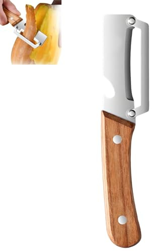 Pelador de verduras multifuncional para cocina, pelador de patatas manual, pelador de verduras premium con mango de madera y abrebotellas, para pelar fácilmente patatas (1pc)