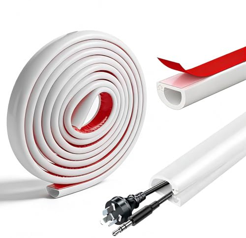 LOPYXBR 2 PCS 3M Cable Trunking Self Adhesive, Wire Trunking | White Trunking for Cables Flexible Silicone D Line Cable Trunking for TV Cables, Home Office and Garage Cables Hider(3M)