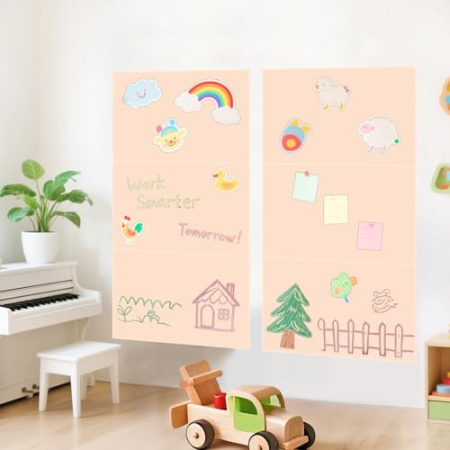 FUHSY Magnettafel selbstklebend Magnetwand Aufkleber 6er Set 40x25 cm, magnetische Tafel mit Kreide und Tangram Puzzle, magnetischer Wandaufkleber für Kinderzimmer, Spielzimmer und Küche