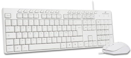 Bluestork Pack Media Office - Clavier & Souris Filaire USB Blanc AZERTY FR | Filaire USB, Ergonomique, Silencieux, Souris Réactive, Blanc, Compatible PC/Linux