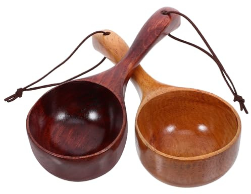 LALADEFIEE Juego de 2 Cucharas Sopera Arroz de Madera, Cucharones de Cocina Multifunción para Servir y Preparar Postres