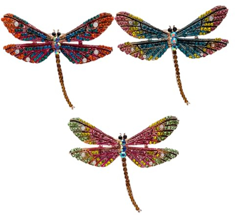 Spilla da Petto Libellula Colorata con Cristalli 3 Pezzi in Lega | Scelta per Donna e Ragazza, per Compleanno o Anniversario, Decorazione Perno Robusto, Natale e San Valentino