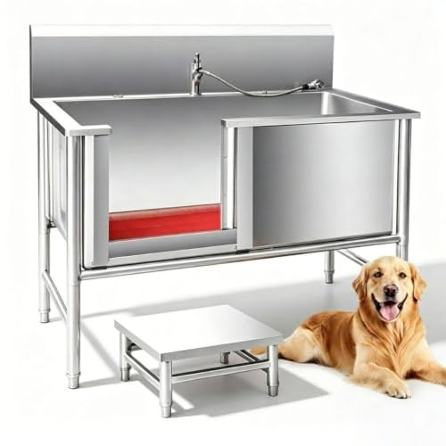 Professionnelle Baignoire Toilettage en Acier Inoxydable Chien Animaux de Compagnie Baignoire Chien Table Toilettage Animaux Bain Station de Lavage Chat Types d'animaux，120 * 70 * 50cm
