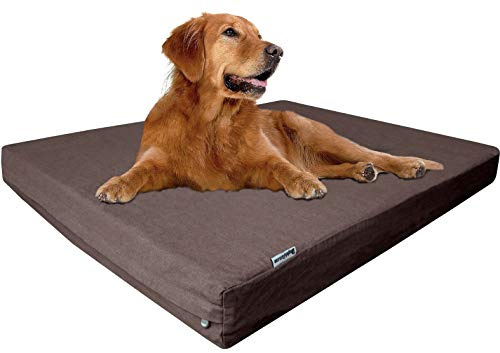 Dogbed4less Extra Large Orthopedic Memory Foam Dog Bed for Large Dogs with Durable Waterproof Internal Case, Removable Washable Denim Cover and Bonus Pet Bed Cover, 47X29X4 Fits 48X30 Dog Crate, Brown