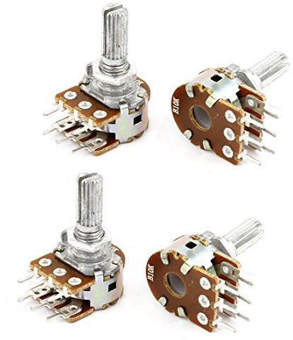 sourcing map 4 PC B10K 10 K ohm 6 Épingle gle s Split Shaft pieds linéaires potentiomètres rotatifs à double conicité