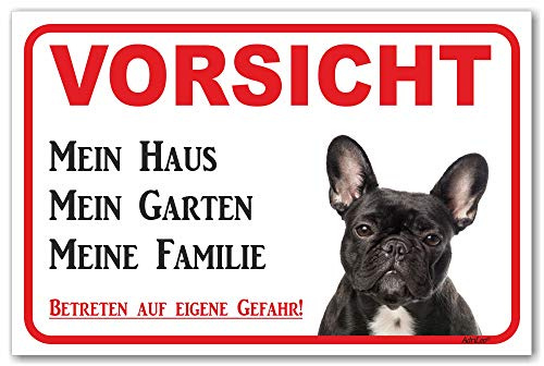 AdriLeo Schild - Vorsicht schwarze französische Bulldogge - Mein Haus - (20x30cm) / Achtung Hund Wachhund robust langlebig UV-beständig wetterfestes Warnschild