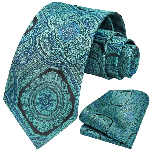 HISDERN Conjunto de corbata y bolsillo con pañuelo de boda floral Paisley para hombre