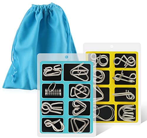 Coogam Metalldraht Puzzle Set von 16, Denkaufgabe IQ Test Entwirrung Puzzles Spiel Magic Trick Spielzeug Geschenk für Kinder und Erwachsene Herausforderung