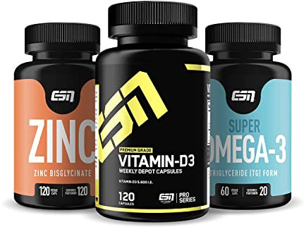 ESN Vitamin D3 + Omega 3 (1000mg) + Zink (25mg) im 3er Set