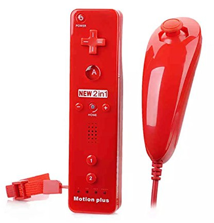 Straße Game Télécommande Wiimote plus (Motion plus inclus) et Nunchuck pour Nintendo Wii et Wii U - Rouge