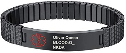 PROSTEEL Bracciale Incisione Personalizzata, Uomo, Informazione Emergenza Medica Stella di Vita, Braccialetto Incisione Nero
