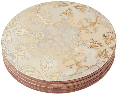 Creative Tops - Set di 4 sottobicchieri con retro in sughero, motivo stampato Impressioni dorate, rotondo/grigio, 12 cm