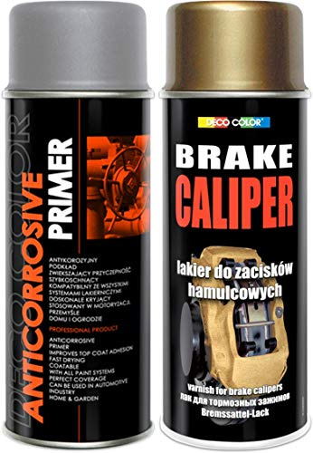 Deco Color Brake Caliper KIT Set (ANTICORROSIVE Primer and HIGH Quality Spray Paint) HIGH Gloss Moto CAR Sport Tuning Drum (Gold Satin kit)