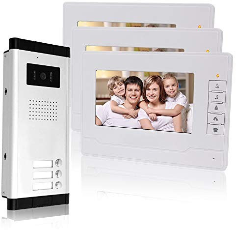 KDL 7 Wired Video Doorbell Door Phone System 3 Monitors with 1 Outdoor Camera with There Call Buttons, IR Night Vision, 700TVL, Two-Way Audio for Multi- Apartments/Families