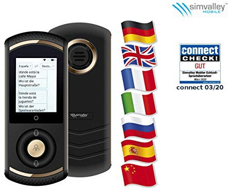 simvalley MOBILE Mobile Übersetzer: Mobiler Echtzeit-Sprachübersetzer, 75 Sprachen, 4G/LTE, WLAN, schwarz (Mobiler Echtzeit Übersetzer, Sprachübersetzer, Fremdsprache ubersetzer)