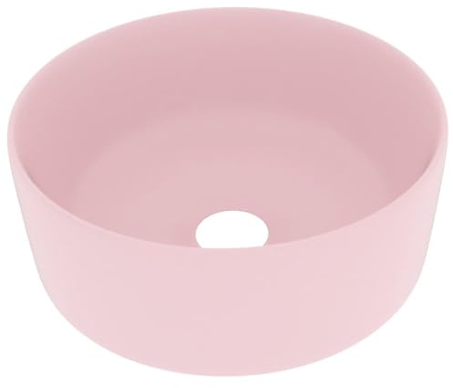 vidaXL Lavabo de Lujo Redondo Tocador Montado Encima Piedra Vasija Aseo Indoro Cocina Garaje Fácil de Limpiar Cerámica Rosa Mate 40x15 cm