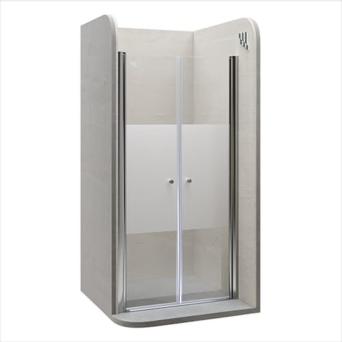 Moments of Glass Mampara de Ducha Lima, regulable de 68-72 cm, altura 195 cm, puerta doble abatible, cristal de seguridad templado Parcialmente Satinado ESG 6MM, Perfiles Cromados #DTMF