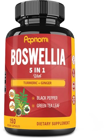 Boswellia Serrata Extract Capsules with Turmeric, Ginger, Pepper, Green Tea | 5 Months Supply | 150 Capsules