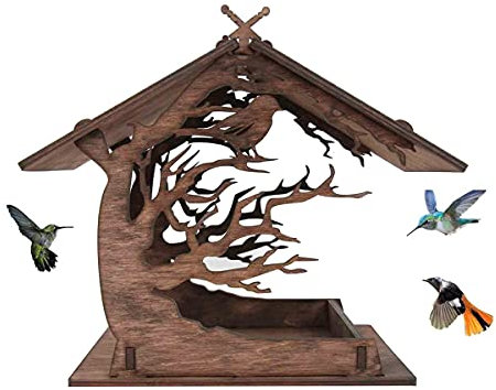 Rpporm Vogelfutterhaus Holzhaus Handarbeit aus Natur-Holz für Gartenvögel wetterfest, naturbelassen | Vogelhaus zum Aufhängen im Garten und Balkon Hof Villa Balkon Deko Vogelhäuschen Gartendeko