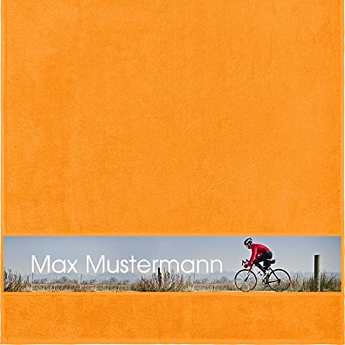 Manutextur Duschtuch Mit Namen - Personalisiert - Radsport 5 Motiv - Viele Farben - Dusch-Handtuch - Orange - 70x140 cm - Persönliches Geschenk Mit Wunsch-Motiv und Wunsch-Name