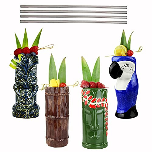 Vinbcorw Tasses Tiki – Tasses en céramique Tiki – Verres à Cocktail – Tasses Tiki – Tasses en céramique Tiki colorées – Accessoires de Bar Tiki – Décoration de fête – Cocktail Tiki,A1