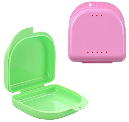Dental Box 2 Stück Zahnspangendose Zahnspangenbox Grün/Pink | Prothese Aufbewahrungsbehälter für Mundpflege und Prothesenlagerung