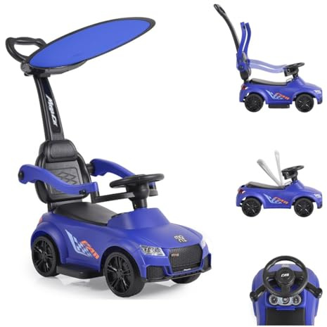 Moni Rutschauto, Victory 2 in 1 Rutscher mit Griff Lehne Fußstütze Musikfunktion blau