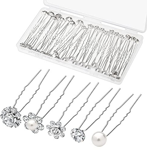 40 Stück Hochzeit Perle Haarnadeln für Braut, Silber Perle Strass Haarnadeln Hochzeit Haarschmuck Zubehör für Bräute Brautjungfern Frauen Mädchen