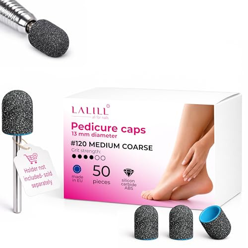LALILL Slipkapslar LUX ABS 13 mm 120 korn 50 st. lock för fräsmaskinen – grafitsliphylsor för nagelmodellering – manikyr pedikyr podologi – slipband för fotvård