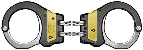 ASP Identifier Ultra Plus Handschellen mit Scharnier, doppelt schließend, farbige Handschellen, geschmiedete Aluminium-Manschetten, Polizei- und Strafverfolgungsausrüstung, Sicherheitsausrüstung, Gelb | Professionelle Handschellen, kein Schlüssel erforderlich, Stahlschleifen, doppelseitige Schlüsselbahnen, farbige ID-Bänder