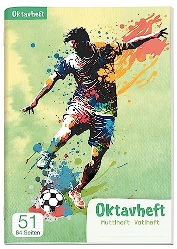 Schulstuff Oktavheft A6 Fußballer liniert, Schulmitteilungsbuch 64 Seiten mit Stundenplan - nachhaltig & klimafreundlich