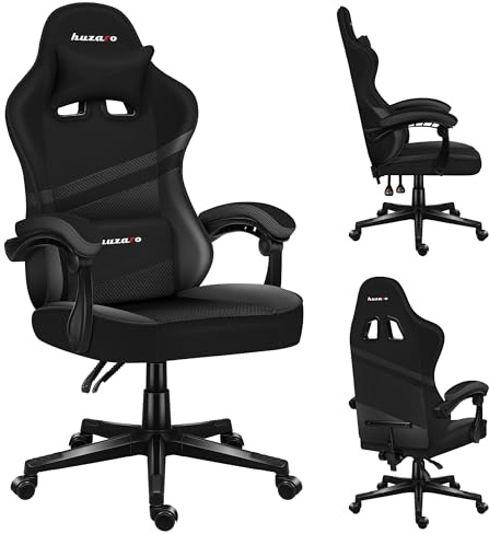 huzaro Force 4.4 | Chaise Bureau | Fonction Bascule | Ergonomique | Tissu Mesh | Appui-tête | Coussin Lombaire | Réglable en Hauteur | PC Gaming | Accoudoirs Souples | Carbone
