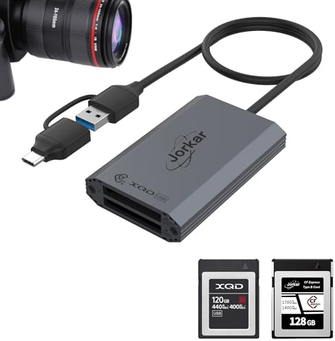 Jorkar CFexpress Typ B & XQD Kartenleser, Kamera Speicher Kartenlesegerät für Nikon Canon Panasonic, USB 3.2 Gen2 10Gbps, Dual Slot Typ B CFexpress Adapter mit USB A&C