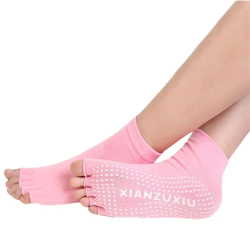 NiceYnn Chaussette de Yoga Antidérapant Femme en Coton Chaussettes à 5 Doigts pour Sport Pilates Fitness Danse Respirant sans Orteil Rose