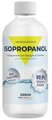 Medicalcorner24 Reines Isopropanol Isopropylalkohol 99,9% 500 ml Reinigungsalkohol Reinigung von elektronischen Geräten & Linsen löst Kunstharz beim 3D-Druck Made in Germany