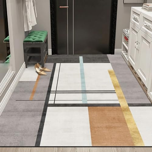 Teppich Kinder teppiche deko babyzimmer Junge Gelber Grauer geometrischer Design Flur Teppich, schmutzabweisender Teppich Anti rutsch für Teppich 160x230cm