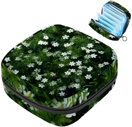 Borsa mestruale,Sacchetto di immagazzinaggio del tovagliolo sanitario,Modello bianco campo di fiori,Porta tamponi per borsa