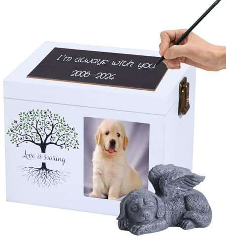 Urnas para cenizas de mascotas para perros o gatos, urnas de cremación funerarias de madera XL con marco de fotos, caja de recuerdos conmemorativa con franela negra como forro, regalo conmemorativo de