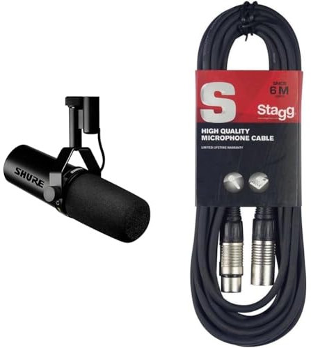 Shure SM7dB Microphone Dynamique pour la Voix avec préampli intégré pour Le Streaming, Le Podcast & Stagg Câble Microphone de Haute qualité XLR vers Prise XLR, 6 m, Noir