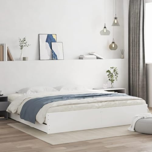 Buzaza Estructura Cama con cajones Cama canape cajones somier Cama con cajones Madera ingeniería Blanca 200x200 cm