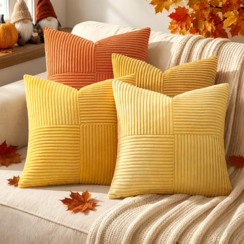 MIULEE Kissenbezug 40x40 Kordsamt Sofakissen Patchwork Orange Serie 4er Set | Dekokissenhülle Zierkissenbezüge Square Zierkissen für Sofa Wohnzimmer Schlafzimmer