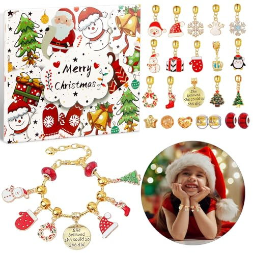 Adventskalender 2025 Kinder Mädchen, Adventskalender Armband, 24 Pcs Adventskalend-er Armband Charms Kit, Schmuck A-dventskalender 2025, A-dventskalender MäDchen 5 Jahre 5 6 7 8 9 10 11 12 Jahre