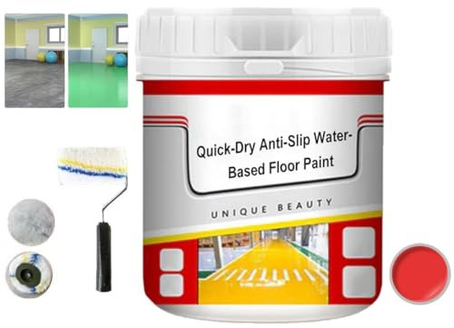 Nante Wind Peinture de sol à base d'eau antidérapante à séchage rapide, peinture de sol époxy imperméable Gold Silk, peinture de sol à base d'eau Revêtement de sol de garage époxy (Rouge vif)
