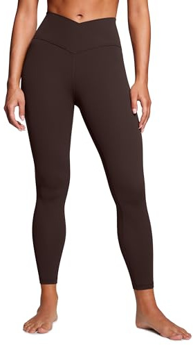 CRZ YOGA Womens Butterluxe Cross Waist 25'' Workout Leggings - V Cross High Waisted Yoga Pants Soft Gym Leggins Hot Fudge Brown 12