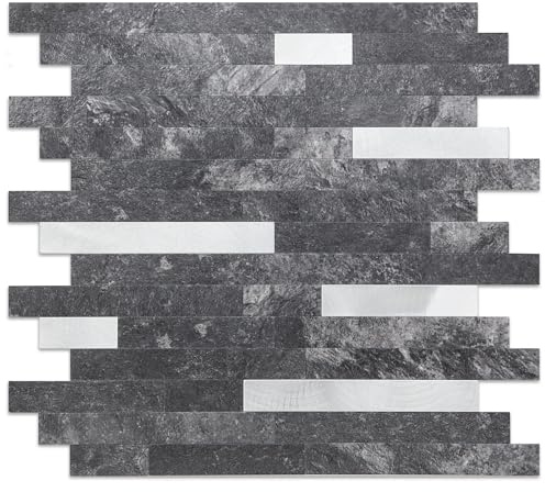 Yipscazo Fliesenrückwand aus Metall, zum Abziehen und Aufkleben, für Küche, Bad, Waschküche, Camper, Kamin, 30,5 x 30,5 cm, Dunkelschwarz, 10 Blatt