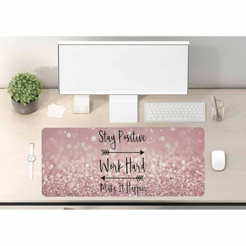 Woutay Gaming Mouse Pad,Pink Glitter Work Hard,Washable Large Mouse Mat,Non-Slip Desk Pad Desk Protector Mat