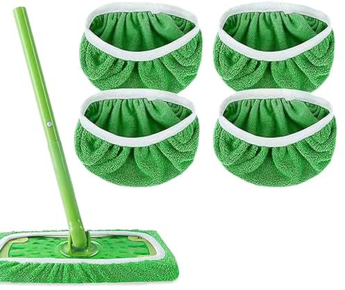 4 Stück Tücher Wiederverwendbare für Swiffer Bodenwischer, Trockene Bodentücher für Swiffer Sweeper Mop, Mikrofaser Nass Trocken Wischmopp Bezug für die Reinigung von Hartböden